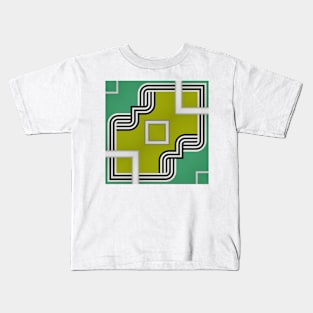 minimalist repeating green white and black design Kids T-Shirt